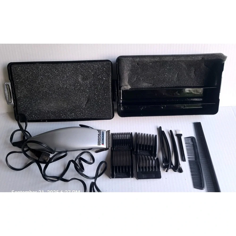Remington Precision Hair Clipper HC-8017 Corded Slvr/Blk Grooming Kit Case VIDEO
